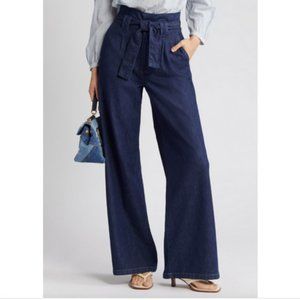 NWT PAIGE Women's Harper Jeans with Flutter Waistband + Self Belt, Size 25